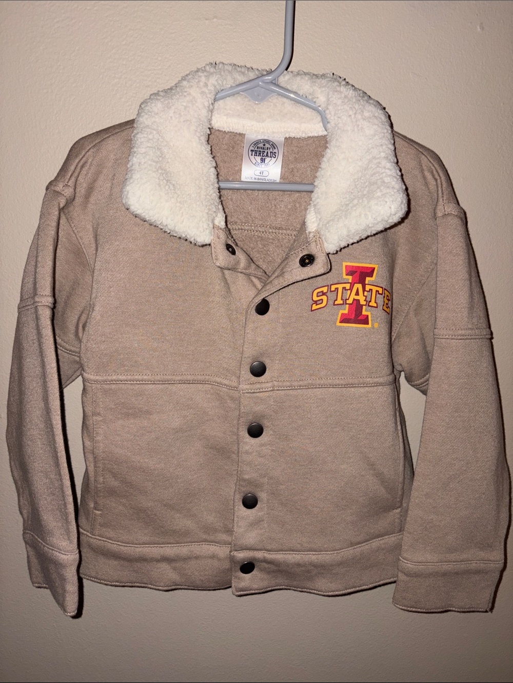 Rivalry Threads Iowa State University Tan Jacket with White Sherpa Collar